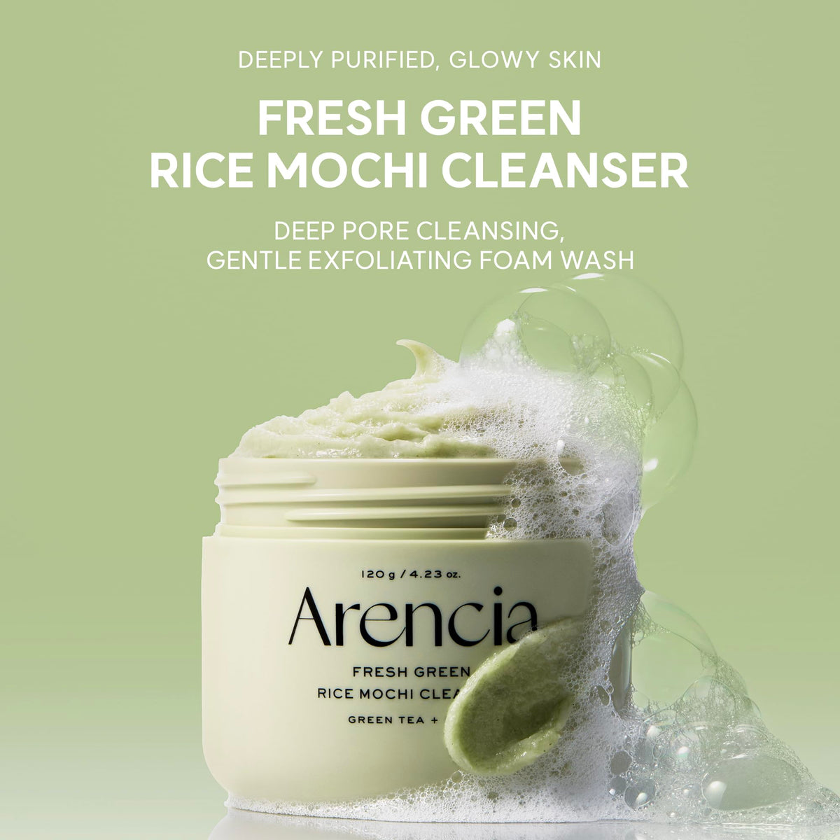 ARENCIA texture close-up highlighting mochi-like exfoliating consistency and gentle polish