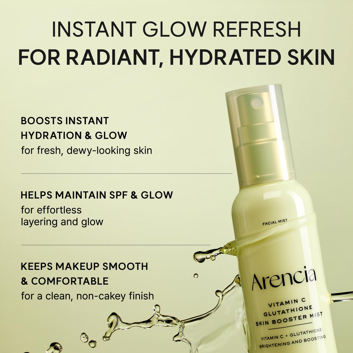 ARENCIA texture droplet on skin showing lightweight hydration benefit