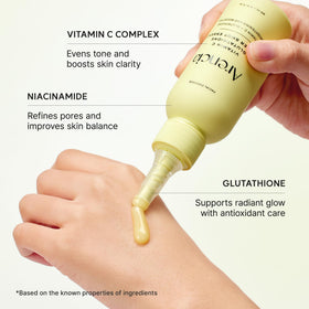 ARENCIA hand application showing a few drops absorbed quickly for easy layering benefit