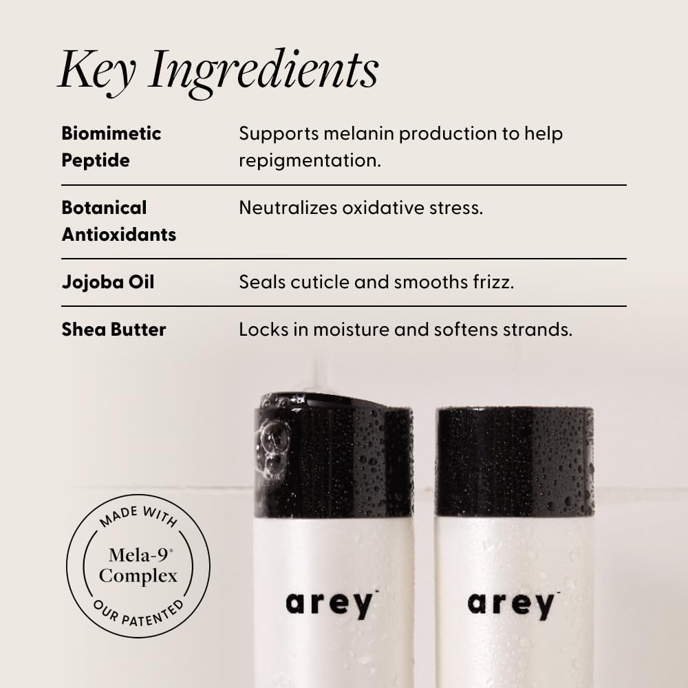Arey duo bottles on bathroom shelf promoting daily routine