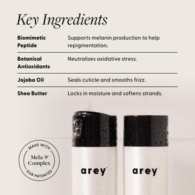 Arey duo bottles on bathroom shelf promoting daily routine