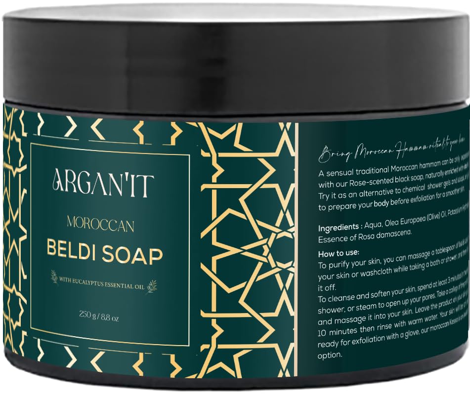 Argan' It in hammam lifestyle scene with kessa glove for ritual cleansing