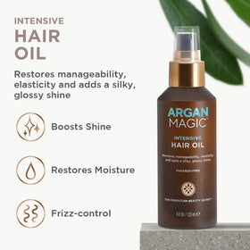 Argan Magic applied to damp hair in hands demonstrating quick smoothing benefit