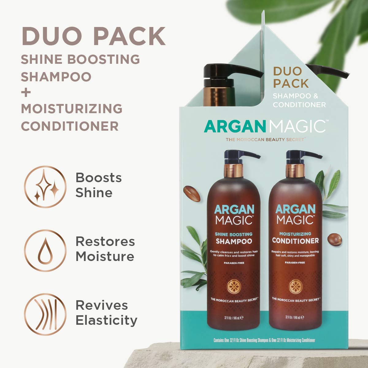Argan Magic bottles held in hand for size comparison and lasting value