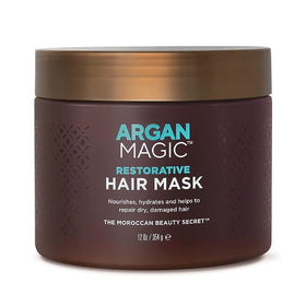 Argan Magic on bathroom shelf in lifestyle scene showing at-home salon results