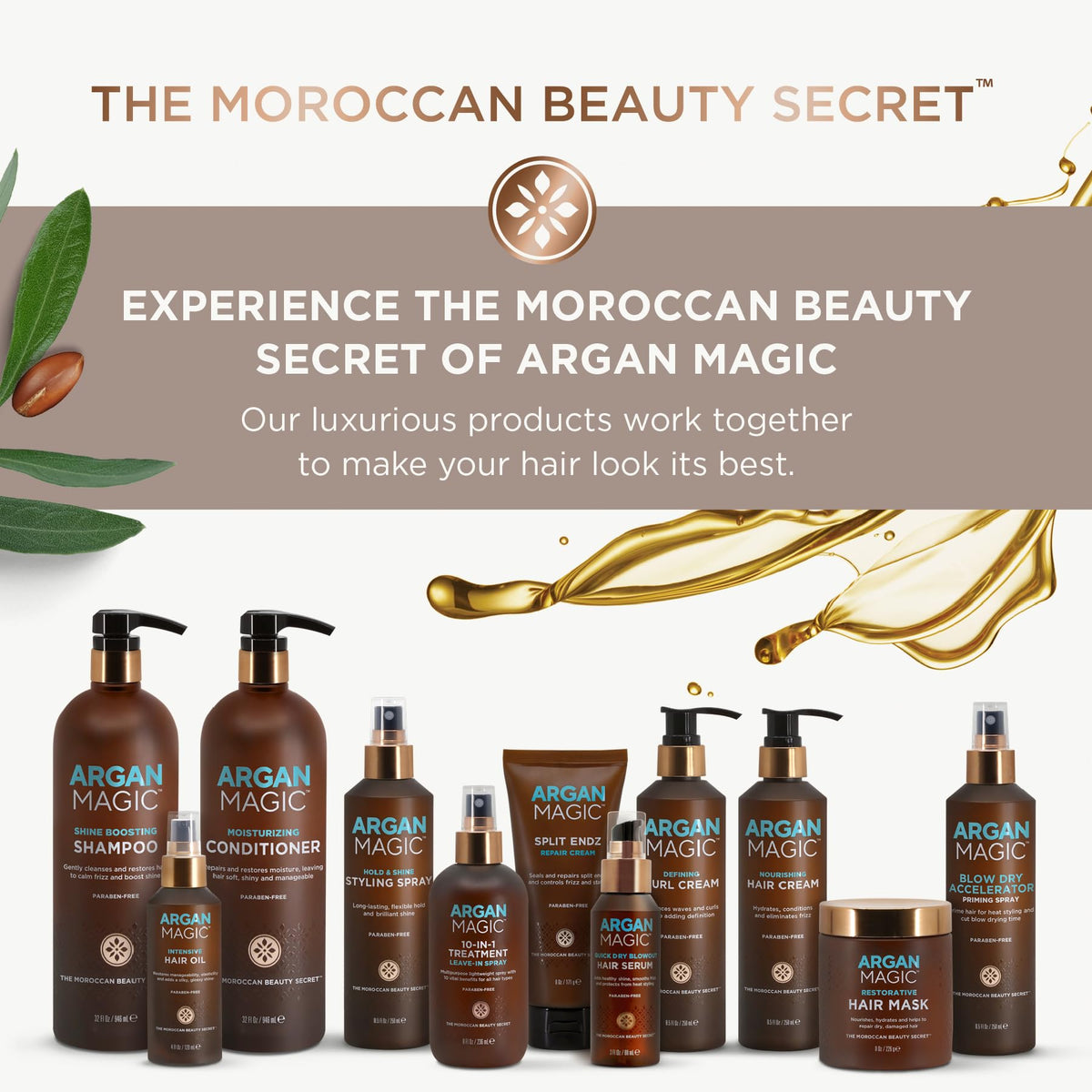 Argan Magic on bathroom vanity staged for daily routine, promoting radiant skin finish
