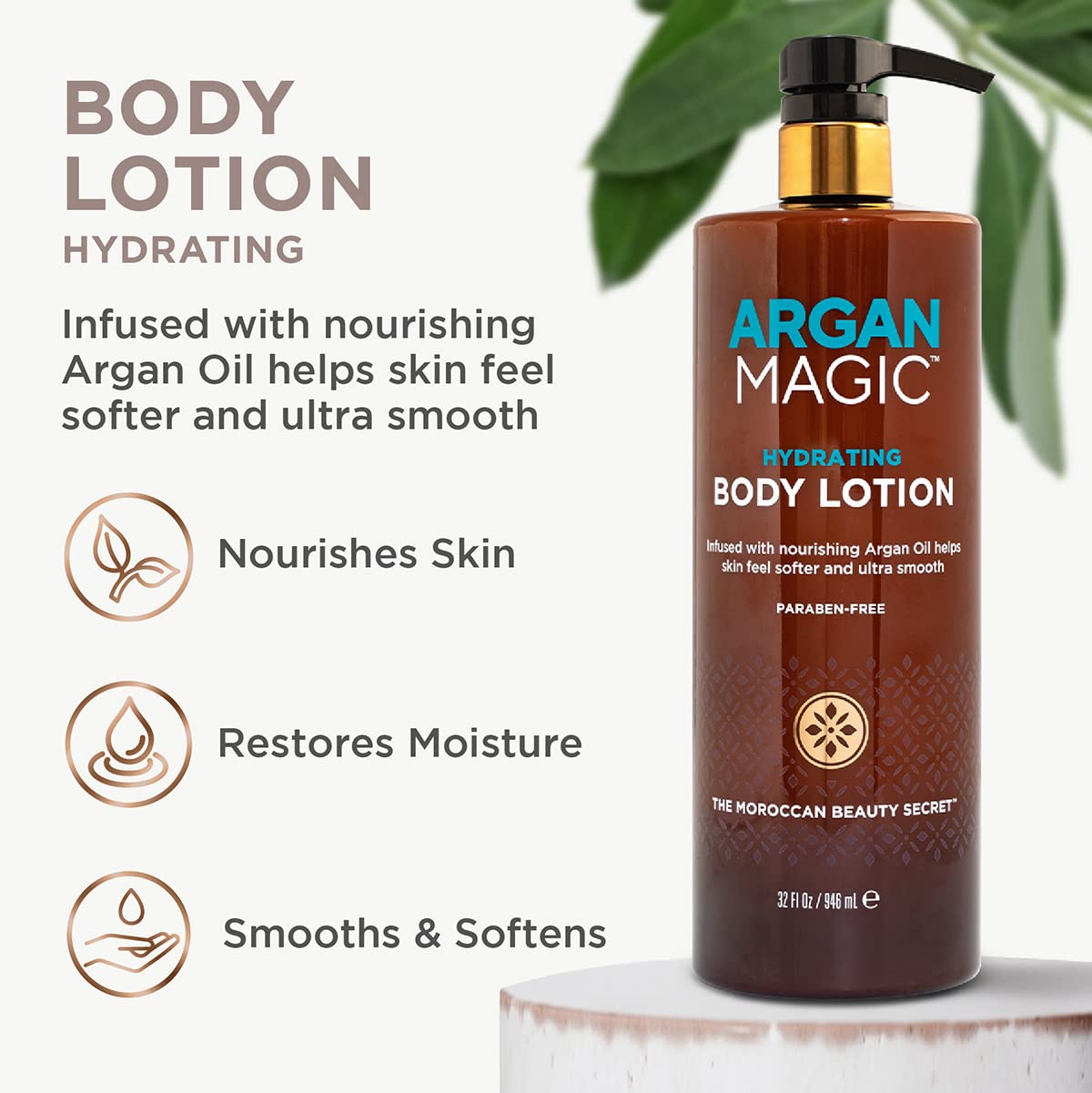 Argan Magic lotion being applied to hand showing quick absorption and smooth finish