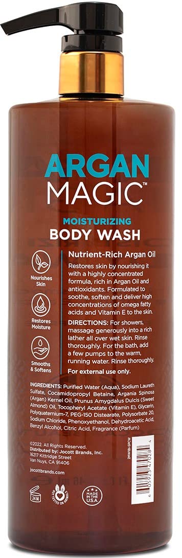 Argan Magic pump dispensing creamy body wash for easy application