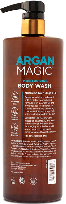 Argan Magic pump dispensing creamy body wash for easy application