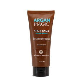 Argan Magic on bathroom shelf styling scene, illustrates everyday use and polished finished look