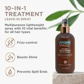 Argan Magic spray being applied to damp hair to detangle and smooth benefit: easier combing