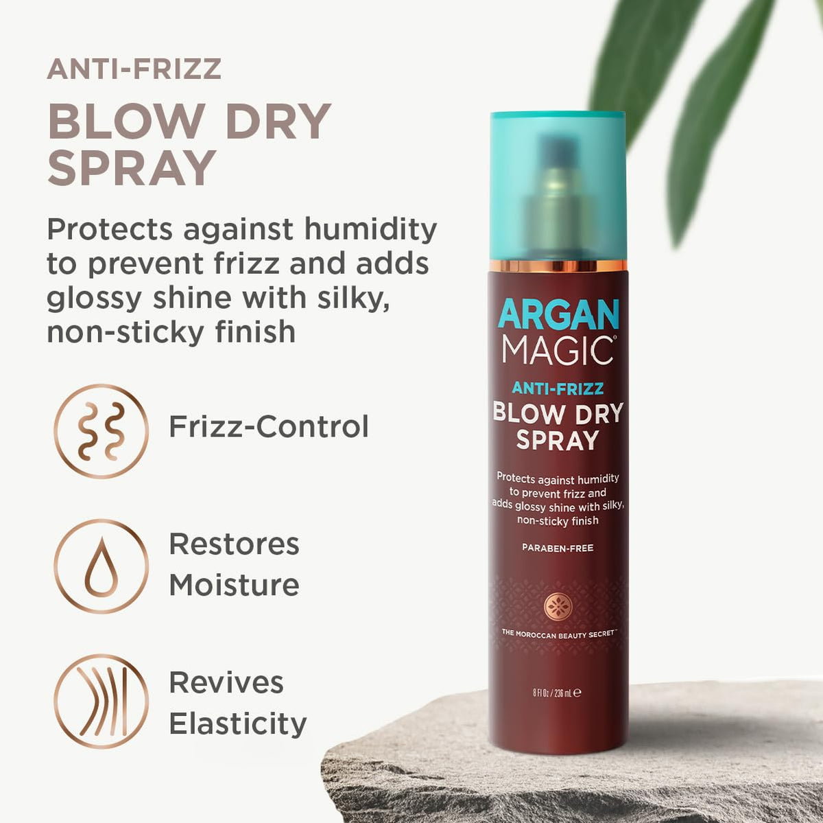 Argan Magic mist on hair demonstrating smooth texture and added shine