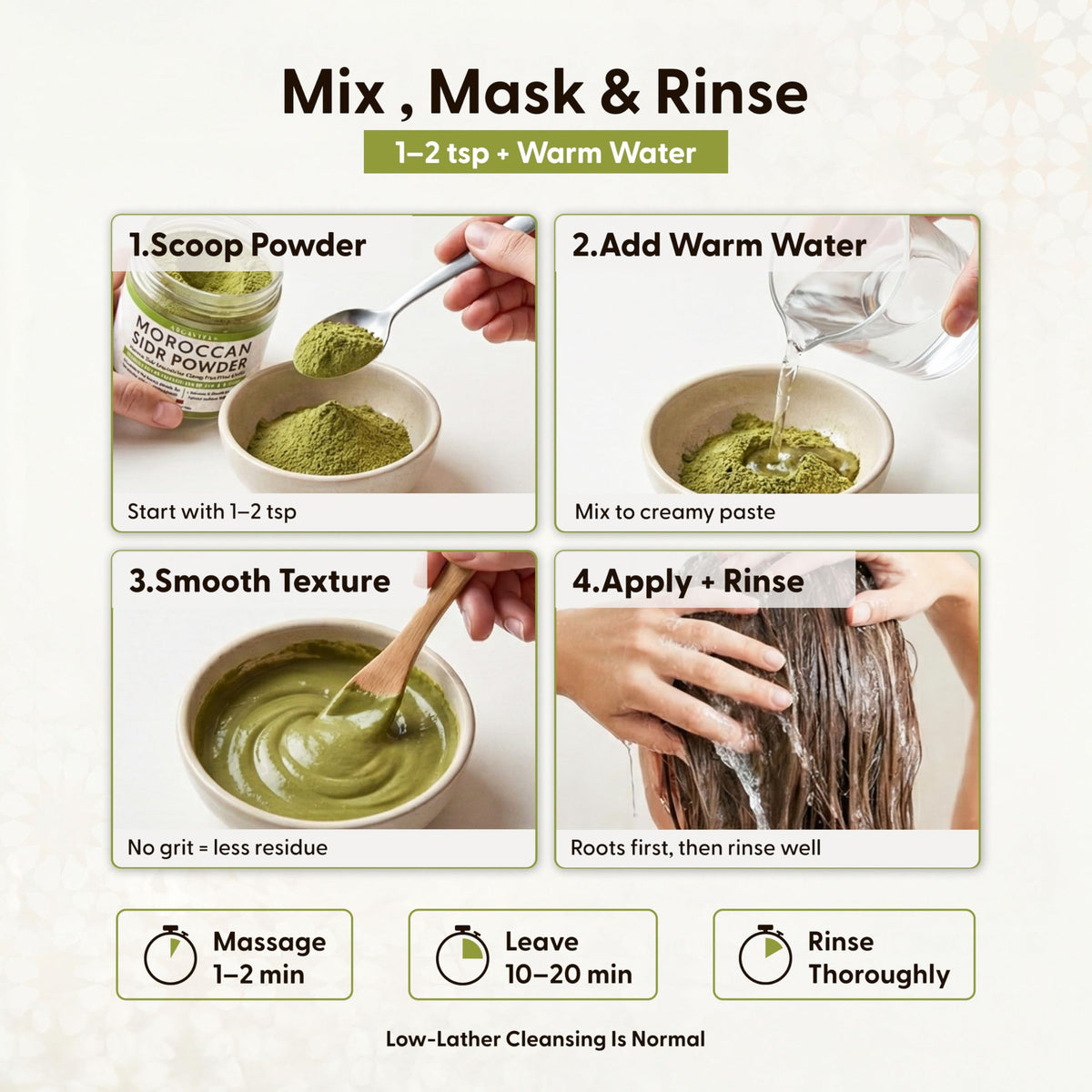 Applying Argaviva Sidr mask to scalp to lift buildup and oil