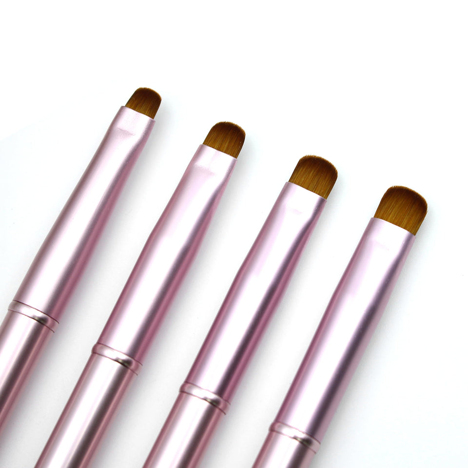 Aridito front view of four pink metal-handle brushes showing sizes and professional look