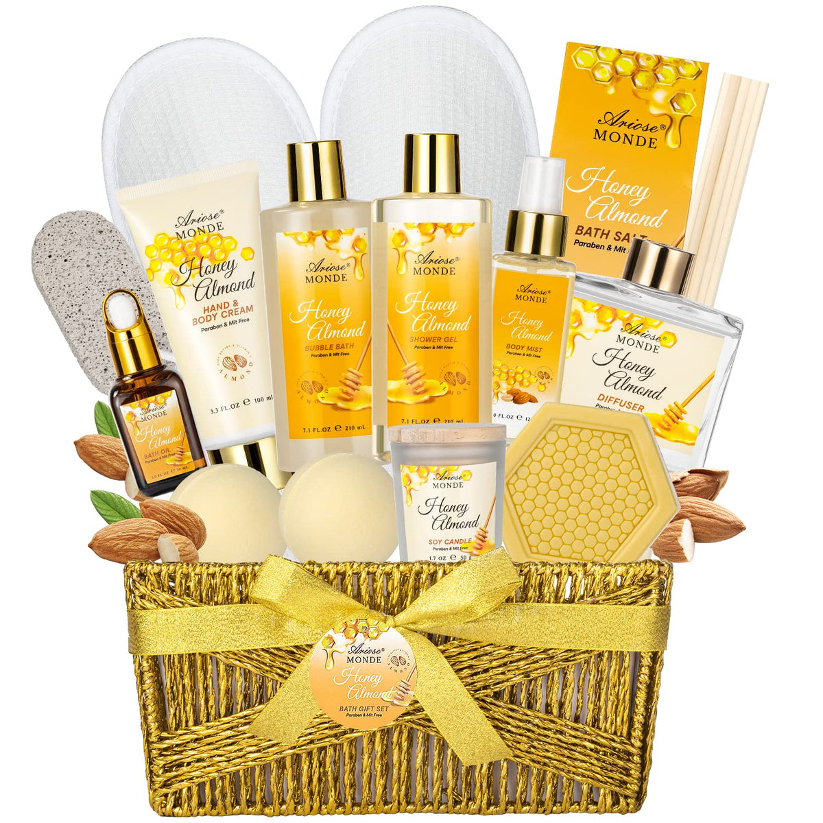 ArioseMonde front packaging showing complete honey almond spa set for gifting
