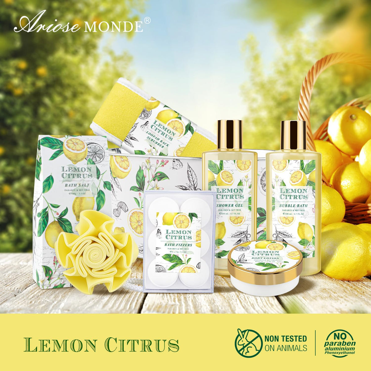 ArioseMonde styled in bathroom setting to show relaxing spa atmosphere and gift appeal