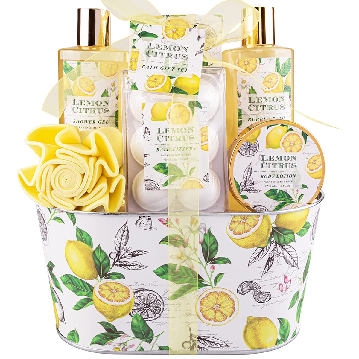 ArioseMonde front view of metal bucket gift set highlighting cohesive presentation and convenience