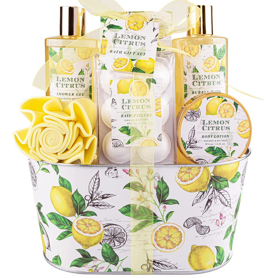 ArioseMonde front view of metal bucket gift set highlighting cohesive presentation and convenience