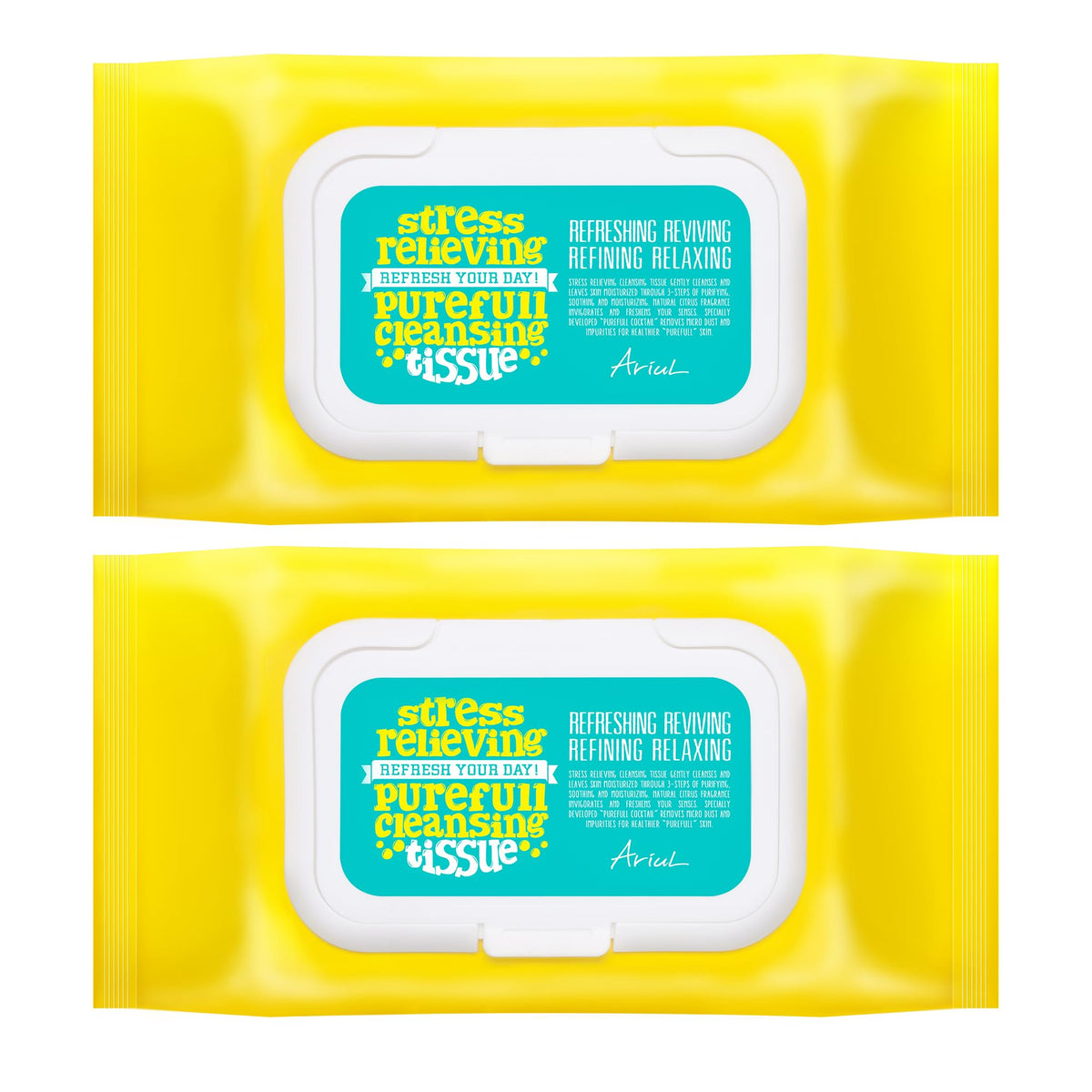 Ariul front packaging showing the twin 80-sheet tubs and product name benefits