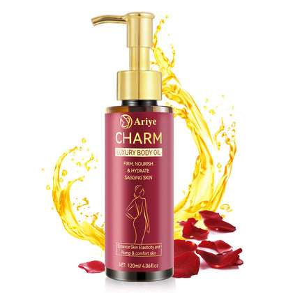 ARIYE front bottle shot showing sleek packaging and firming oil benefit