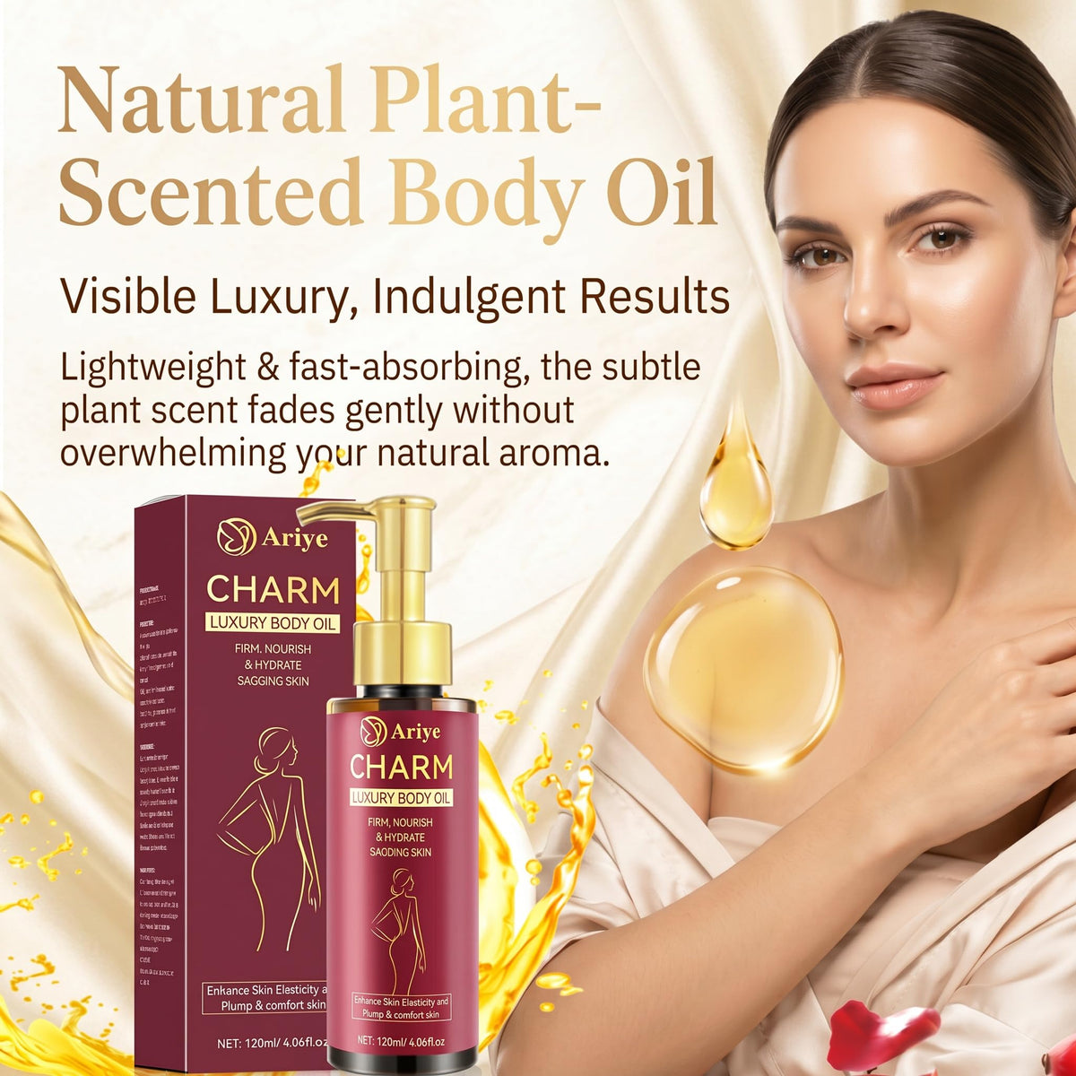 ARIYE oil spread on skin demonstrating non-greasy absorption and glow