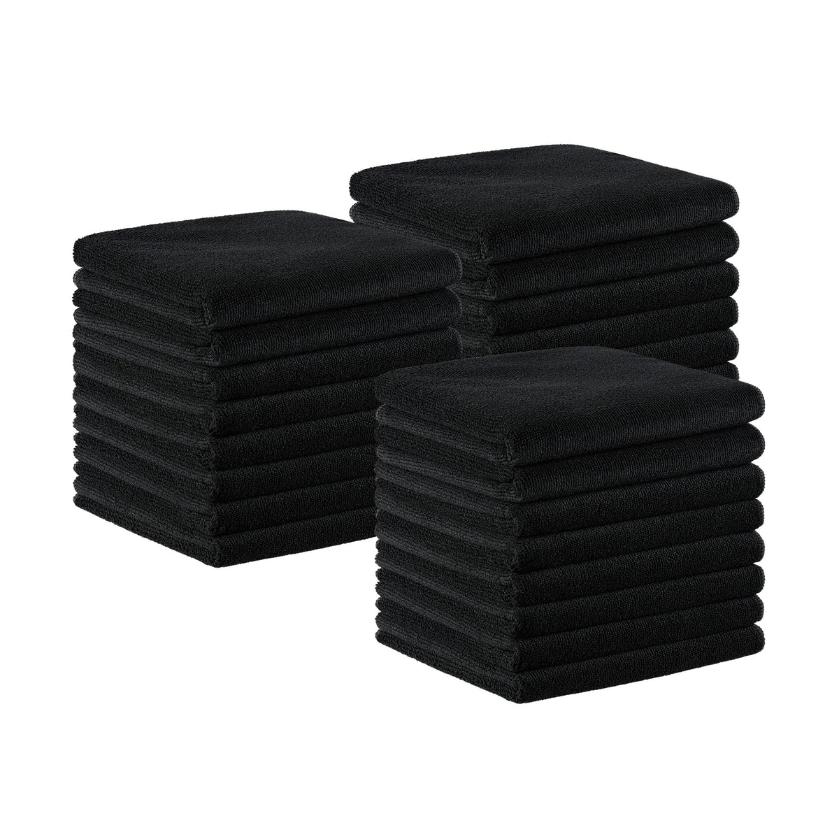 Arkwright LLC front pack of 24 black towels showing professional bulk supply benefit