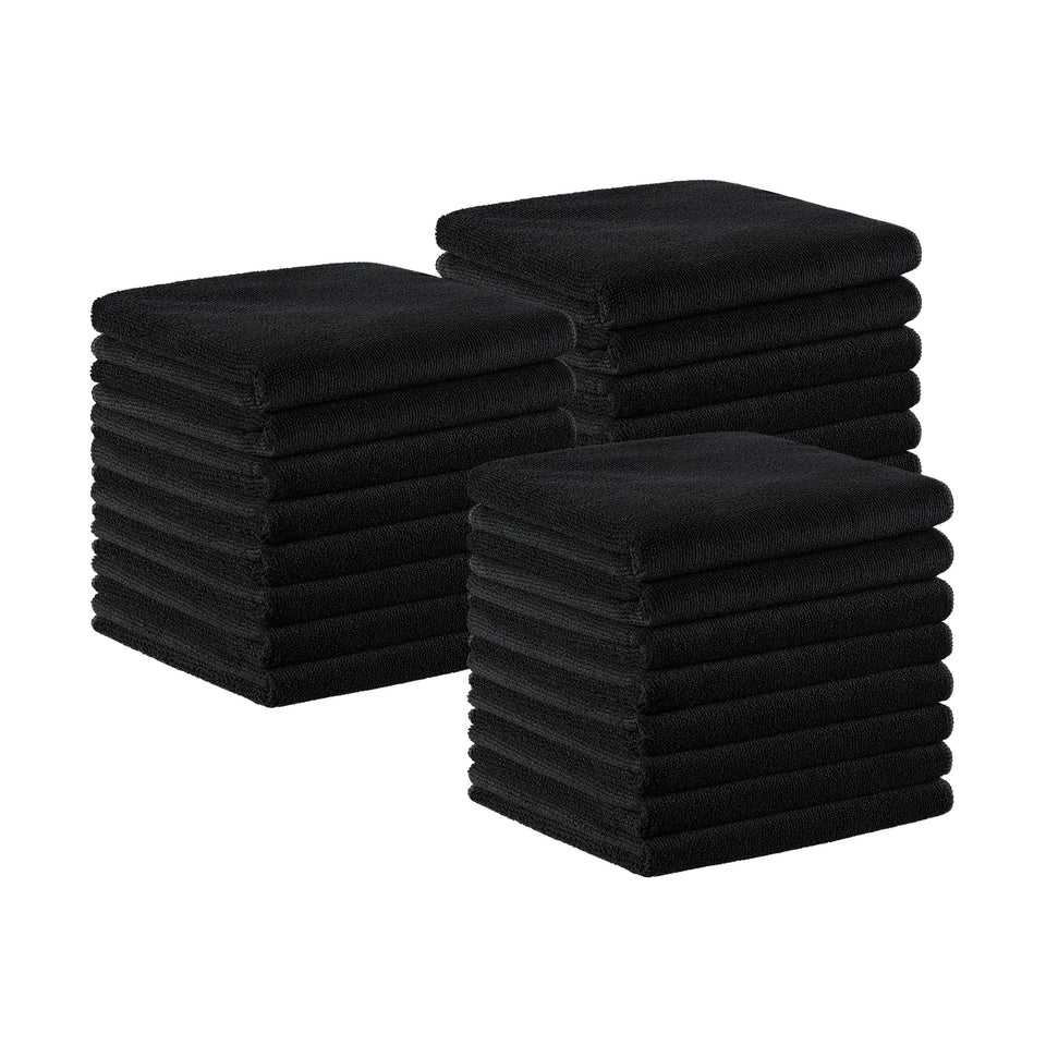 Arkwright LLC front pack of 24 black towels showing professional bulk supply benefit