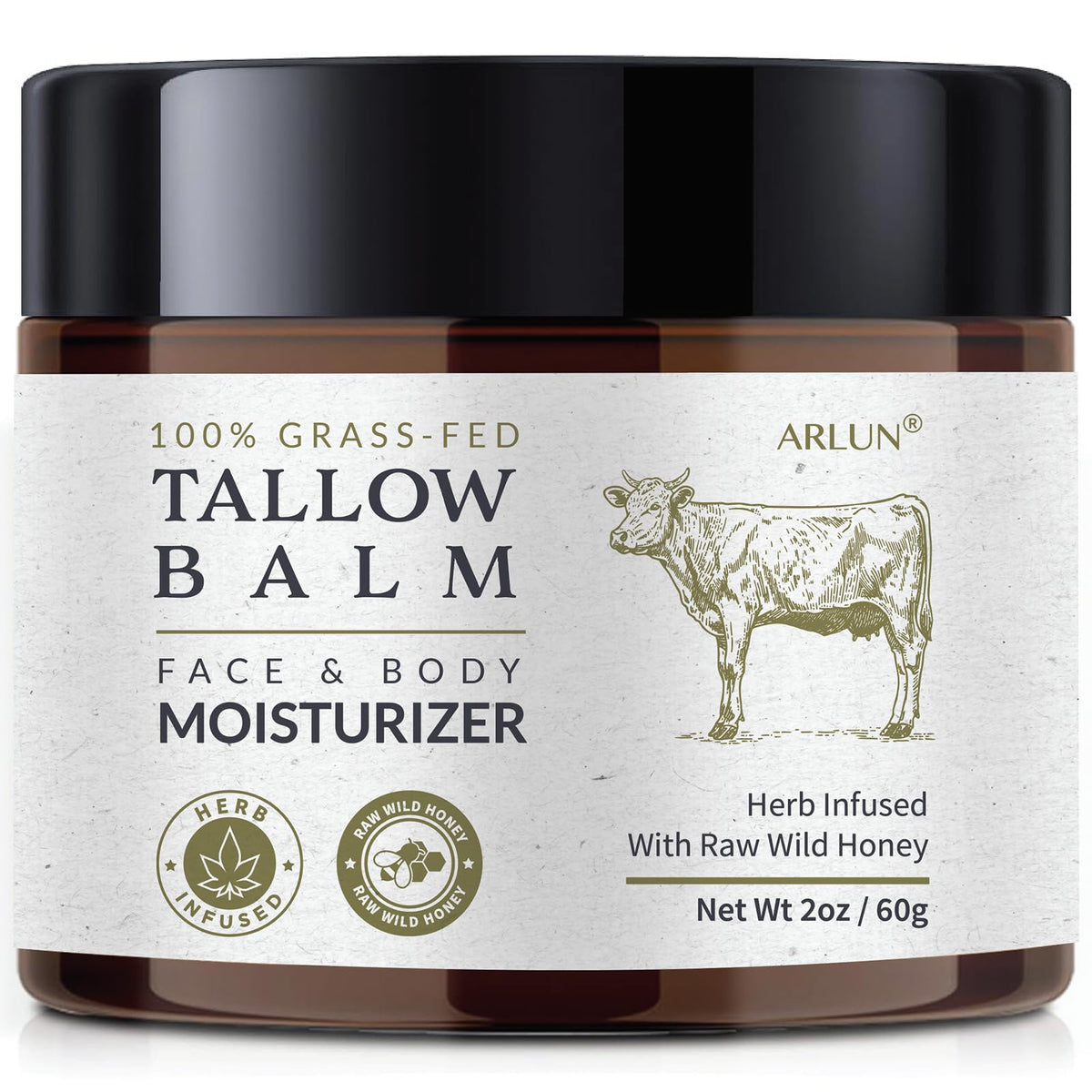 Arlun front packaging showing jar and label, conveys premium natural care