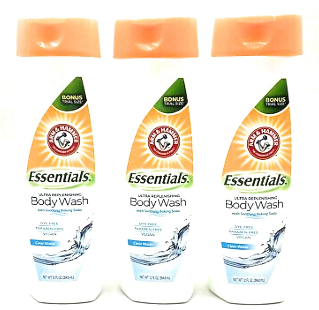 Arm & Hammer front packaging showing three trial bottles and benefits
