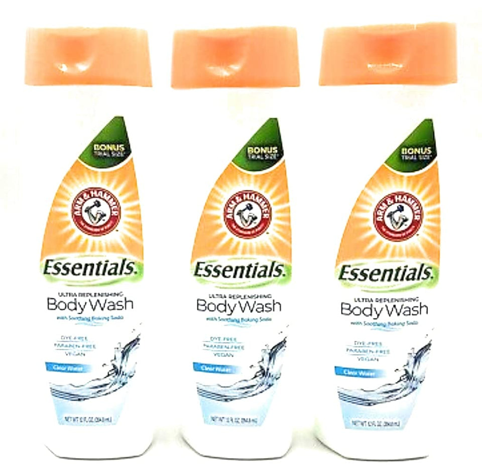 Arm & Hammer front packaging showing three trial bottles and benefits