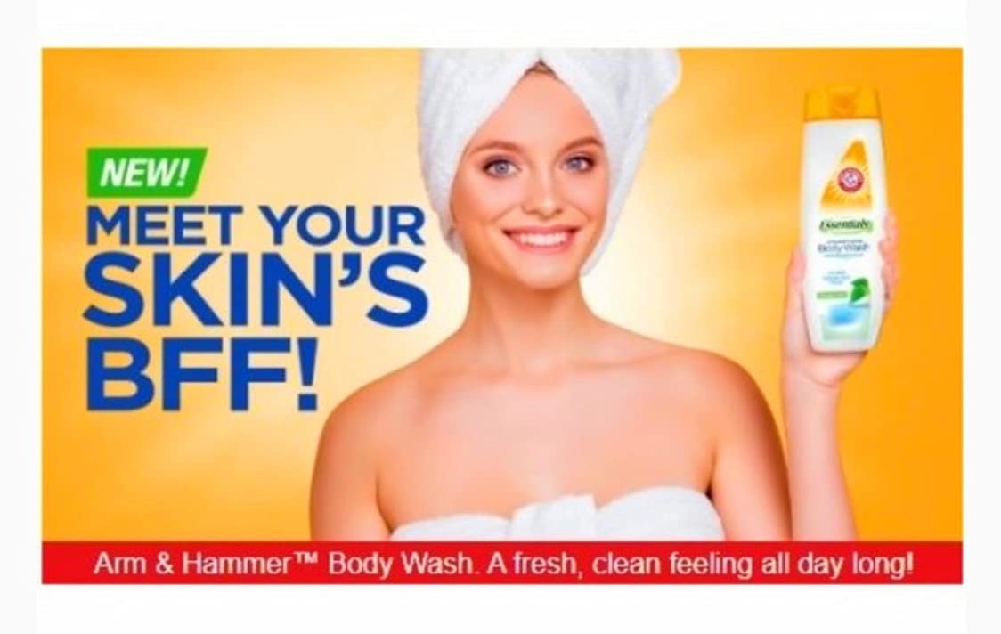 Arm & Hammer bottle being used in shower showing gentle lather