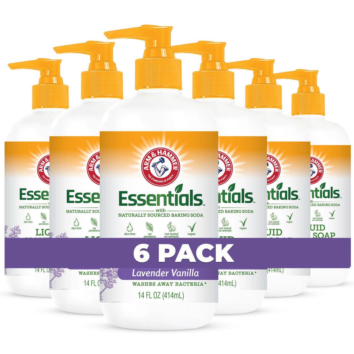 Arm & Hammer front packaging showing lavender vanilla scent and benefit of gentle cleanse