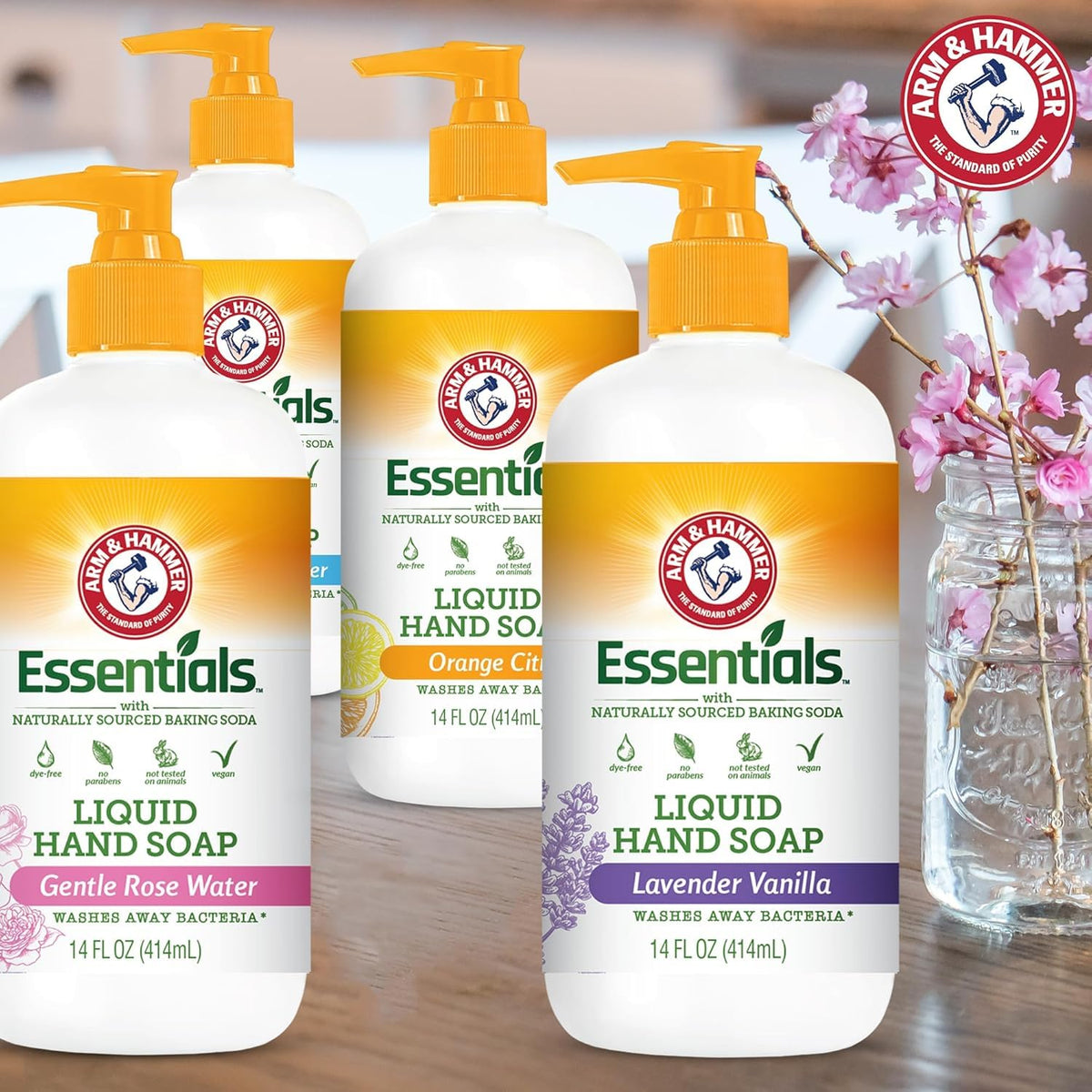 Arm & Hammer 14 fl oz bottle beside common items for scale and supply benefit