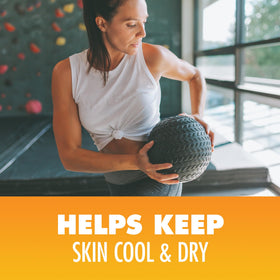 Arm & Hammer powder being applied to skin showing quick moisture control benefit