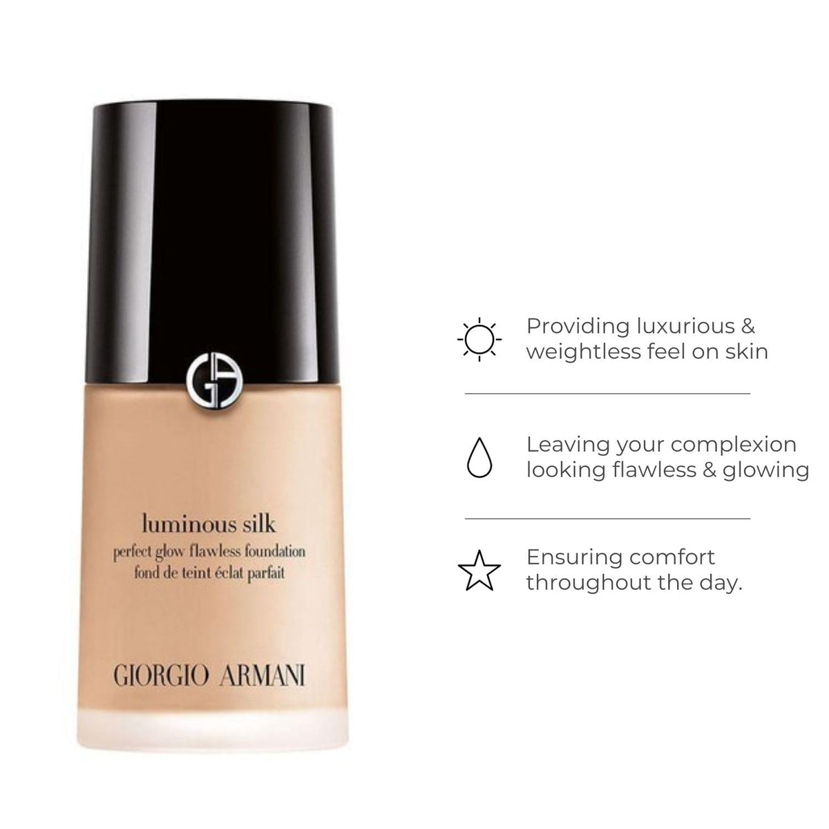 Armani Beauty label and ingredients panel focused on Micro-Fil technology benefits