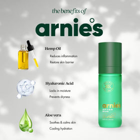 Arnie's ingredients label close-up highlighting aloe hemp oil hyaluronic