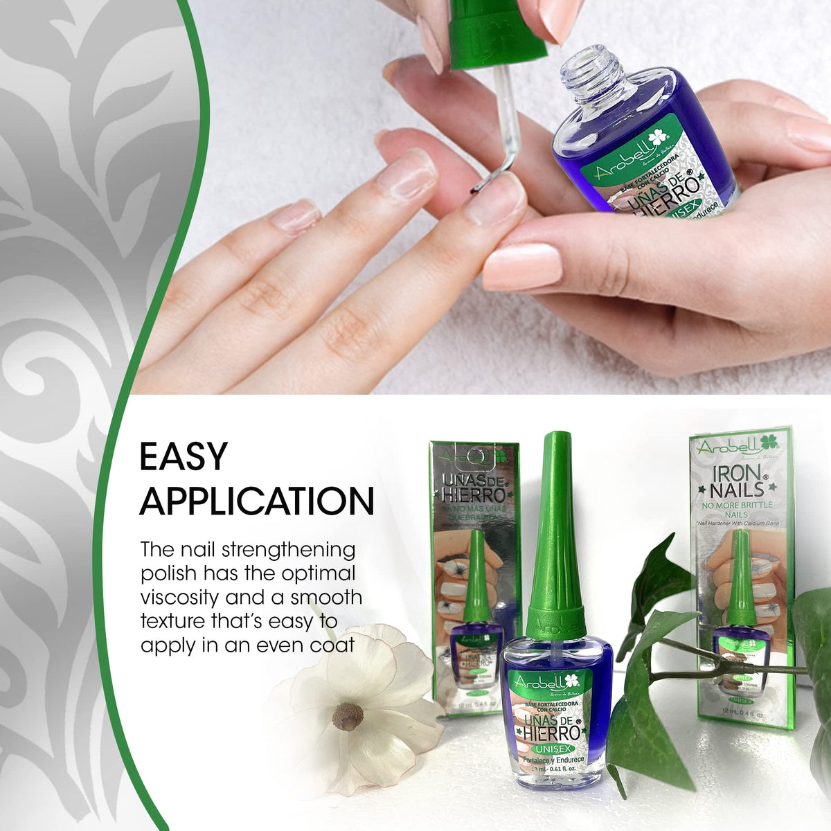 Arobell before and after finger comparison showing stronger-looking nails