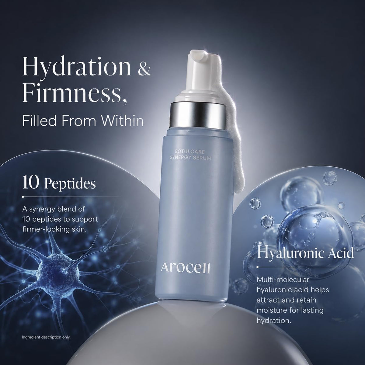 AROCELL serum applied on hand showing lightweight spreadability