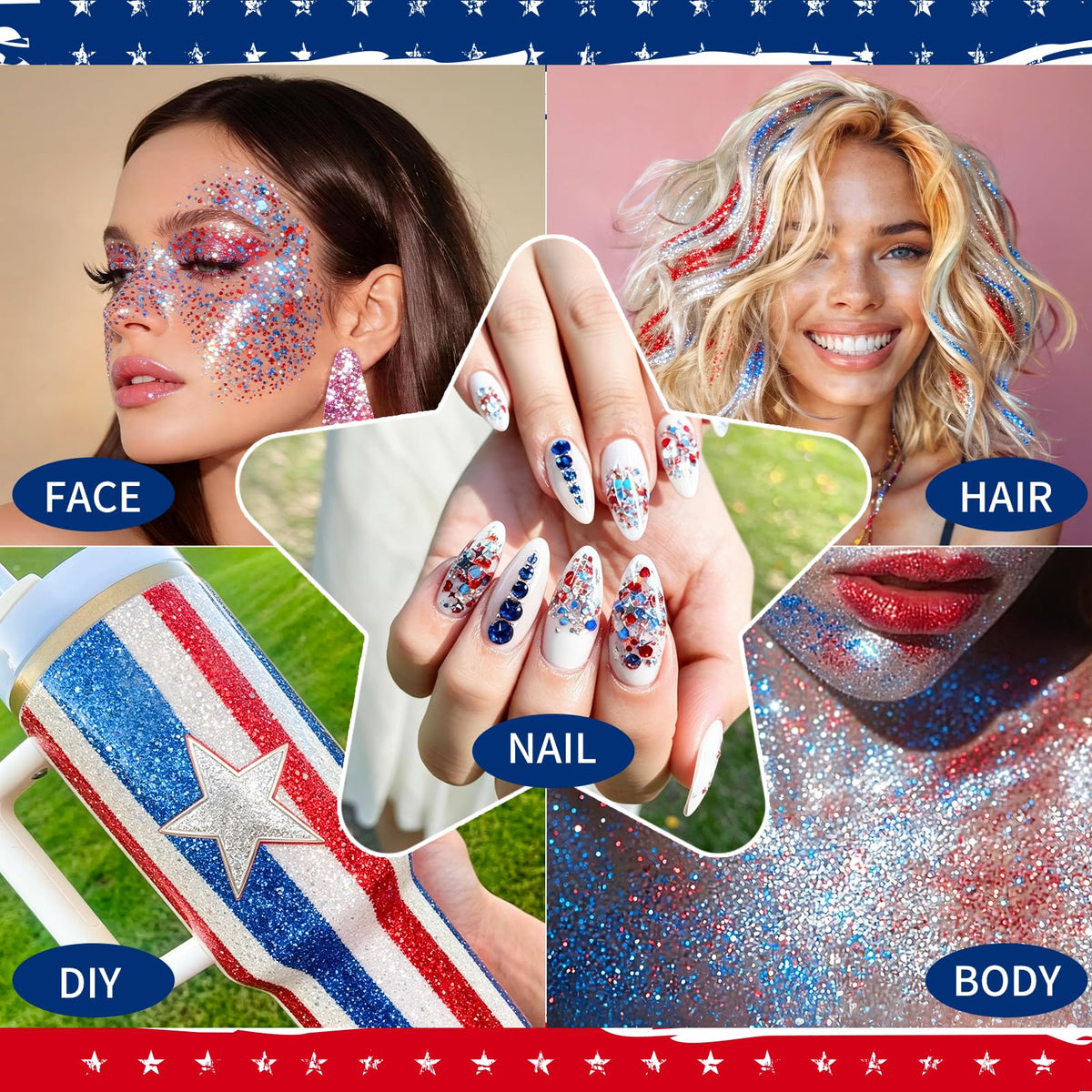 AROIC family wearing red white blue glitter at parade for coordinated festive looks