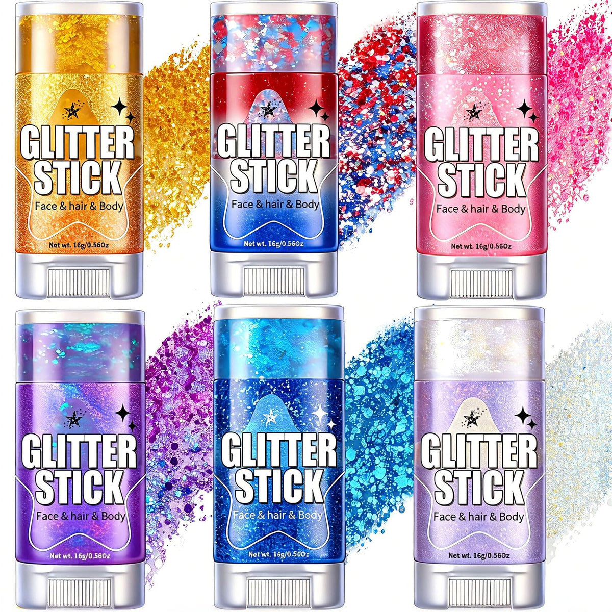 AROIC front packaging showing six patriotic glitter sticks enhancing outfit