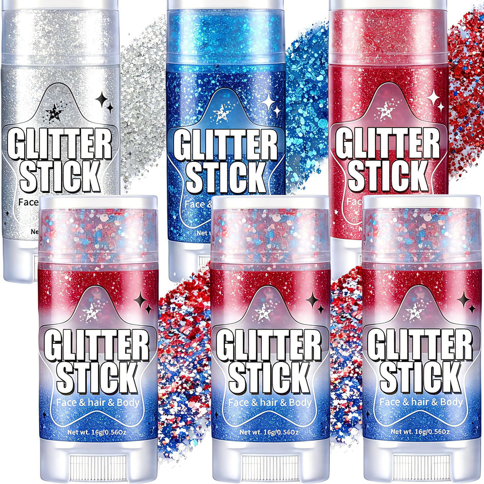 AROIC front packaging showing six patriotic glitter sticks for easy festival prep