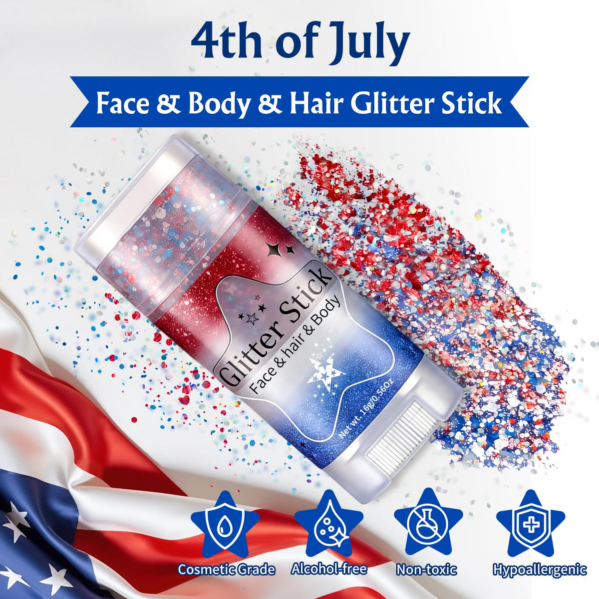 AROIC glitter stick held in hand showing compact size for travel convenience