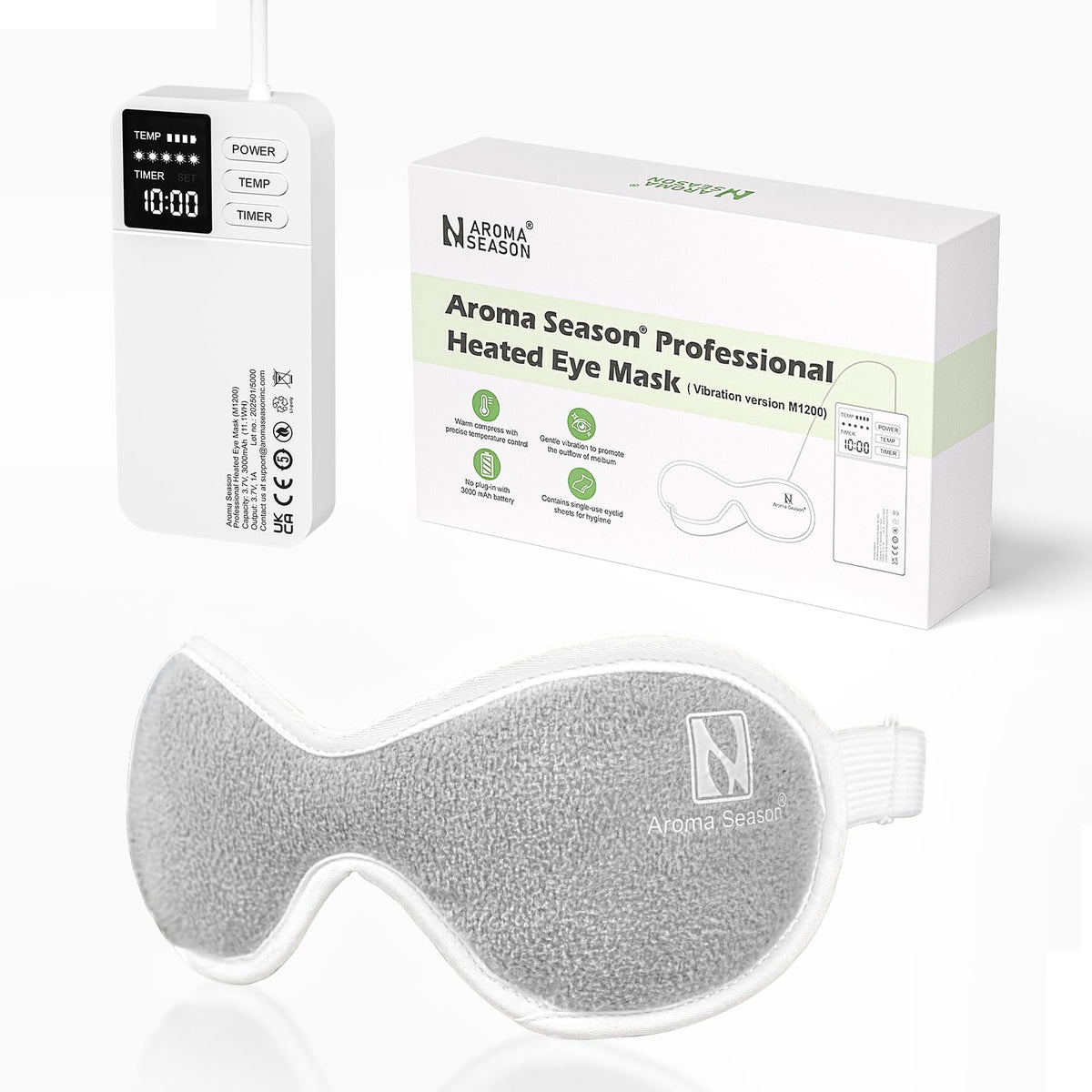 Aroma Season front view of heated eye mask showing ergonomic shape and comfort benefit