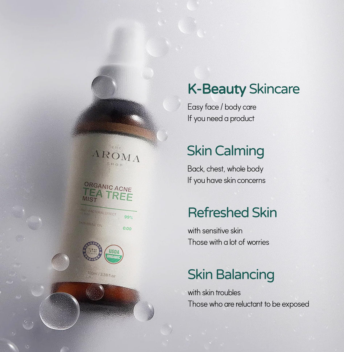 The Aroma Shop bottle in hand showing 3.38 fl oz travel size and portability benefit