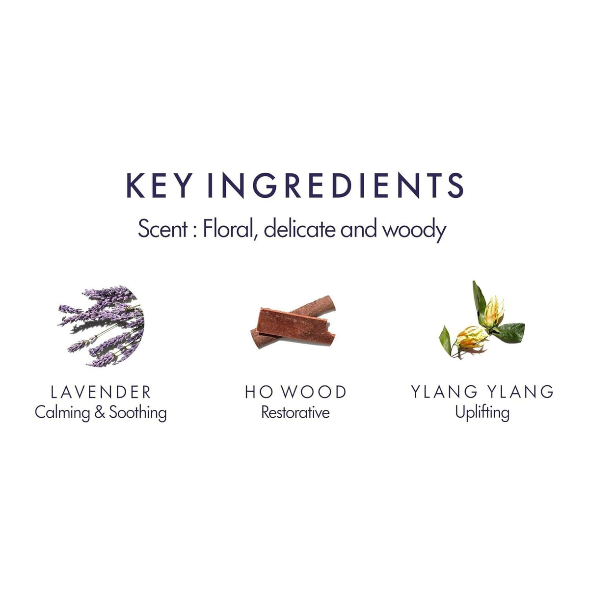 Aromatherapy Associates label close-up highlighting lavender and ylang ylang ingredients and clarity