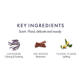 Aromatherapy Associates label close-up highlighting lavender and ylang ylang ingredients and clarity