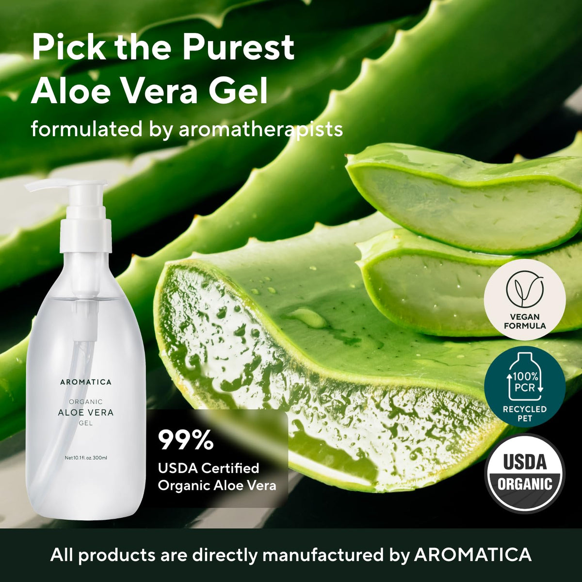 AROMATICA open jar revealing translucent aloe gel texture for cooling relief