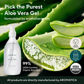 AROMATICA open jar revealing translucent aloe gel texture for cooling relief