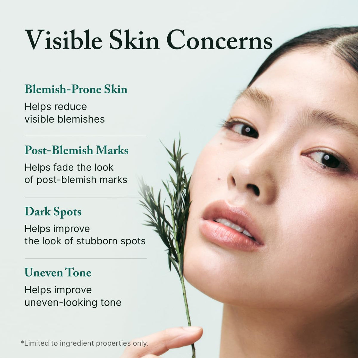 AROMATICA tea tree ingredient bottle highlighting PDRN soothing benefit