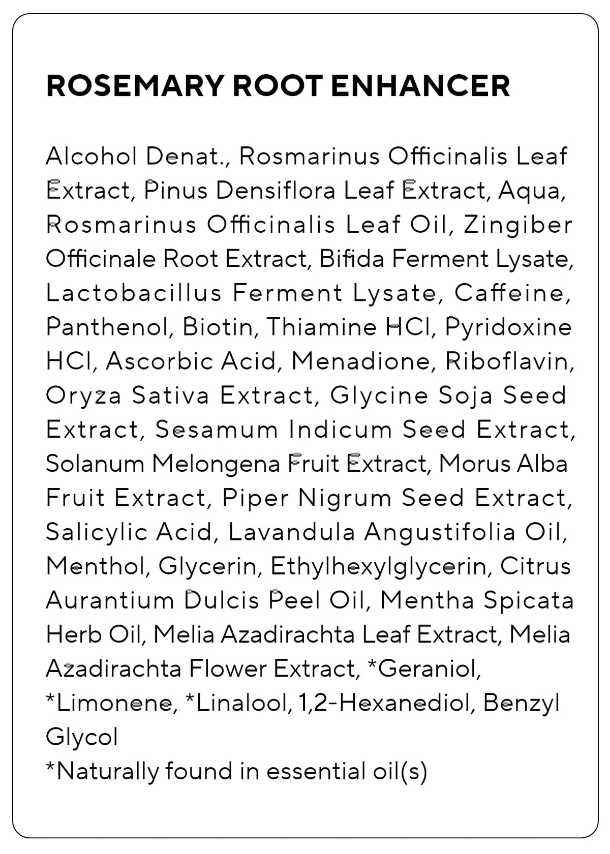 AROMATICA ingredients label closeup displaying plant-based formula transparency